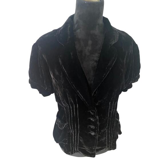 Retro Chic, Old Hollywood, Vintage Glam Black Plush Velvet Jacket Top - Picture 1 of 5